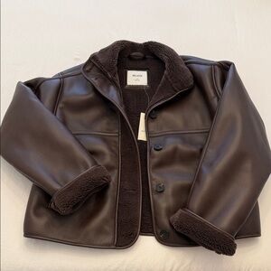 Hollister Brown Faux Leather Jacket with Fleece